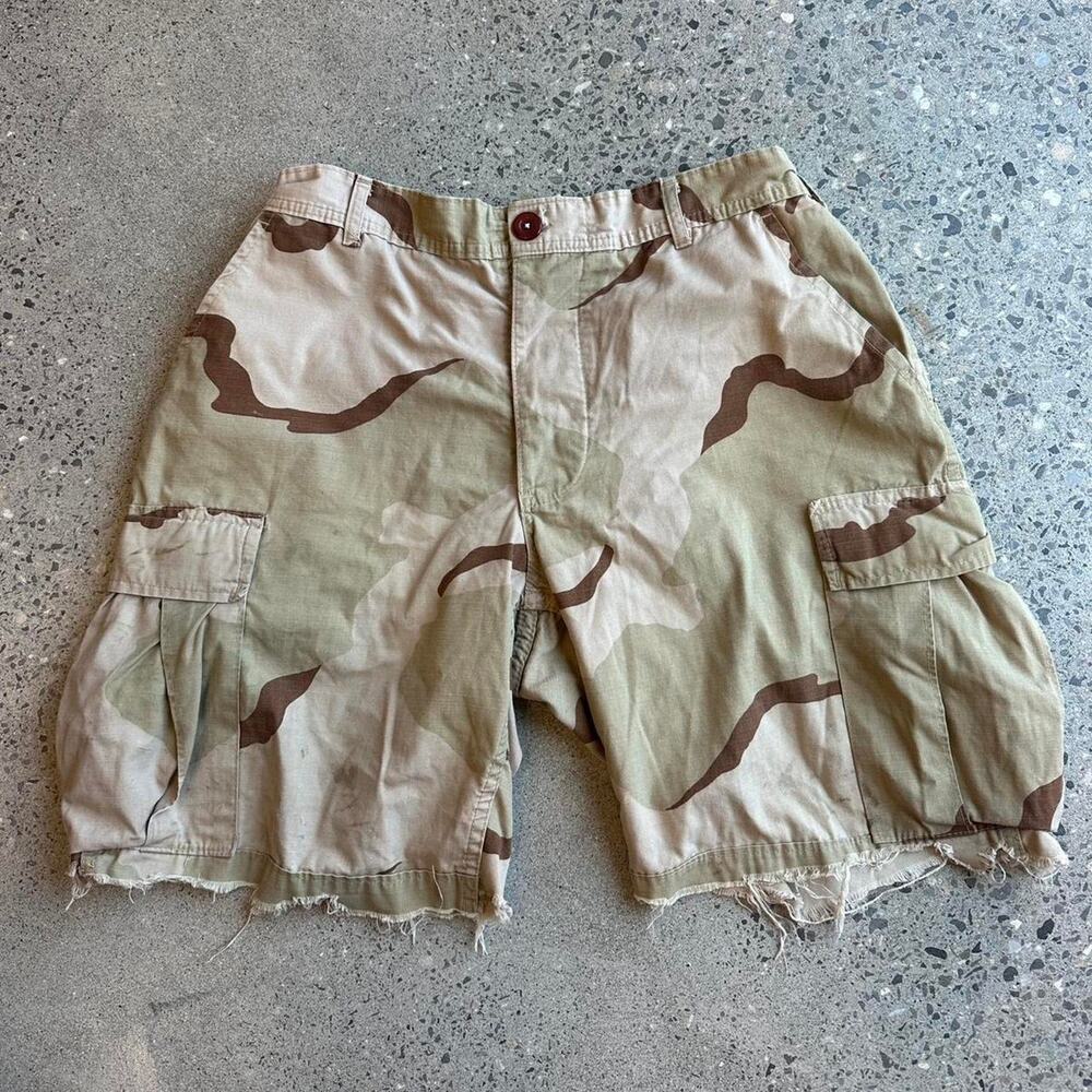 Vintage Military Desert Camo Cargo Shorts Large Tan Brown Ripstop Utility